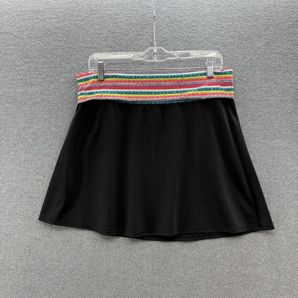 Title Nine Swim Skirt Womens Medium Black Colorful Stripe Foldover Waist